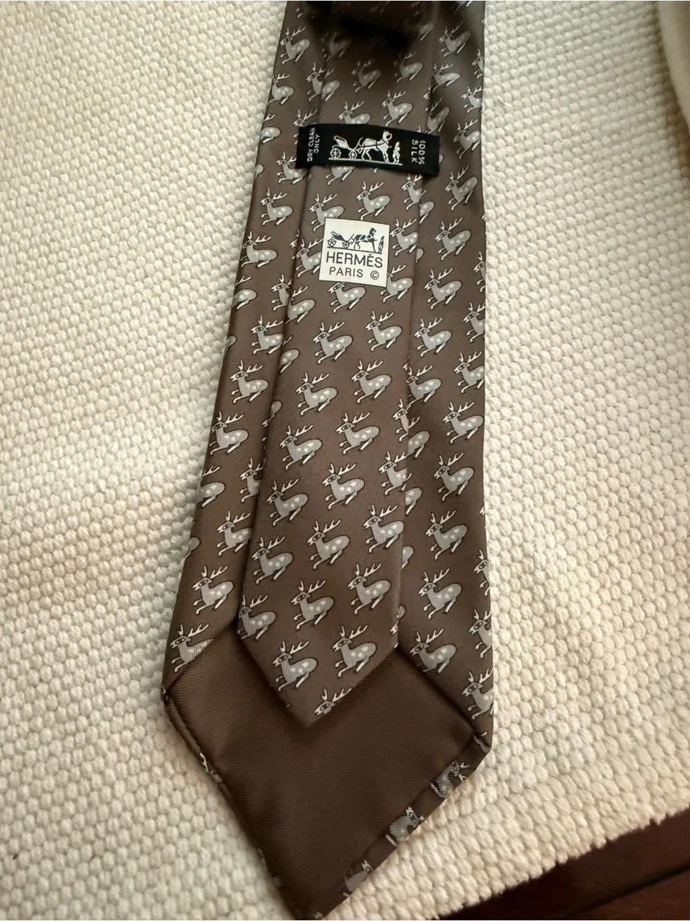Hermès Paris Silk Tie Reindeer Deer Pattern Brown 5278 SA Made in France